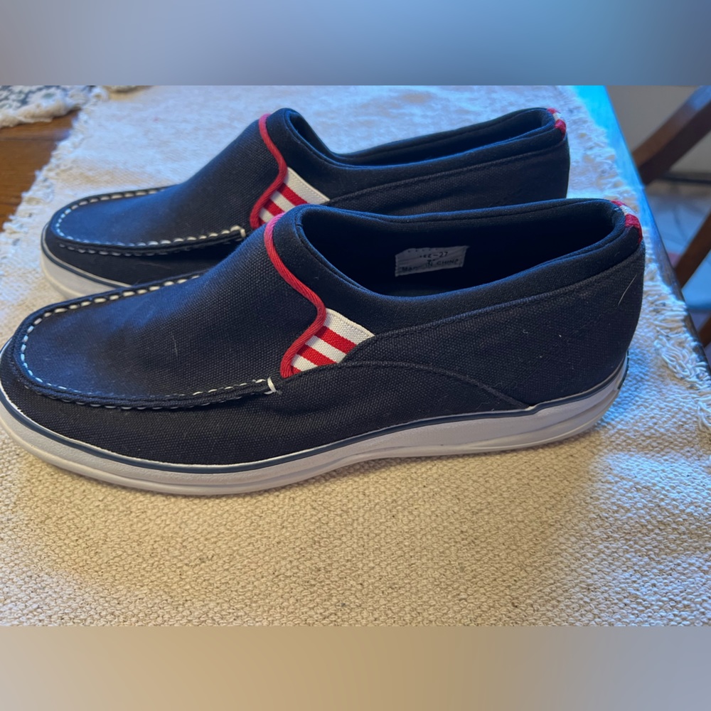 SEBAGO DOCKSIDES NAVY BLUE‎ PATRIOTIC SLIP ON SHOE WOMENS EUC 7
